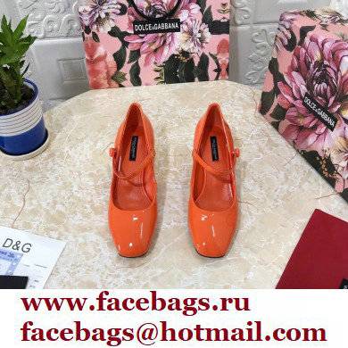 Dolce  &  Gabbana Heel 6.5cm Patent Leather Mary Janes Orange with DG Karol Heel 2021